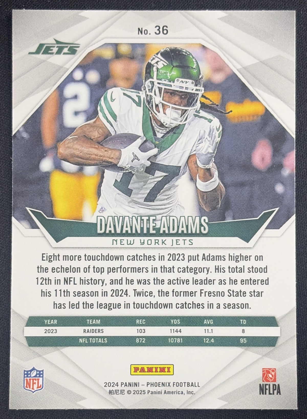 Davante Adams 2024 Panini Phoenix International Jets New York Jets