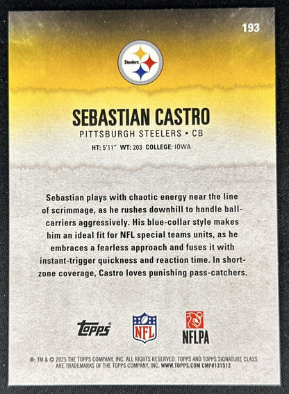 Sebastian Castro 2025 Topps Signature Class Rookie Green & Purple Steelers back