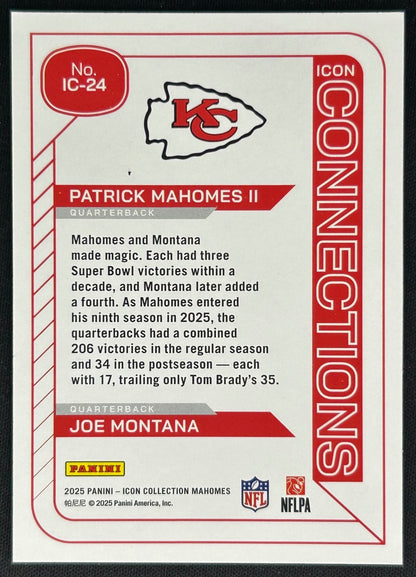 Patrick Mahomes II Joe Montana 2025 Icon Connections Chiefs Sports Trading Cards