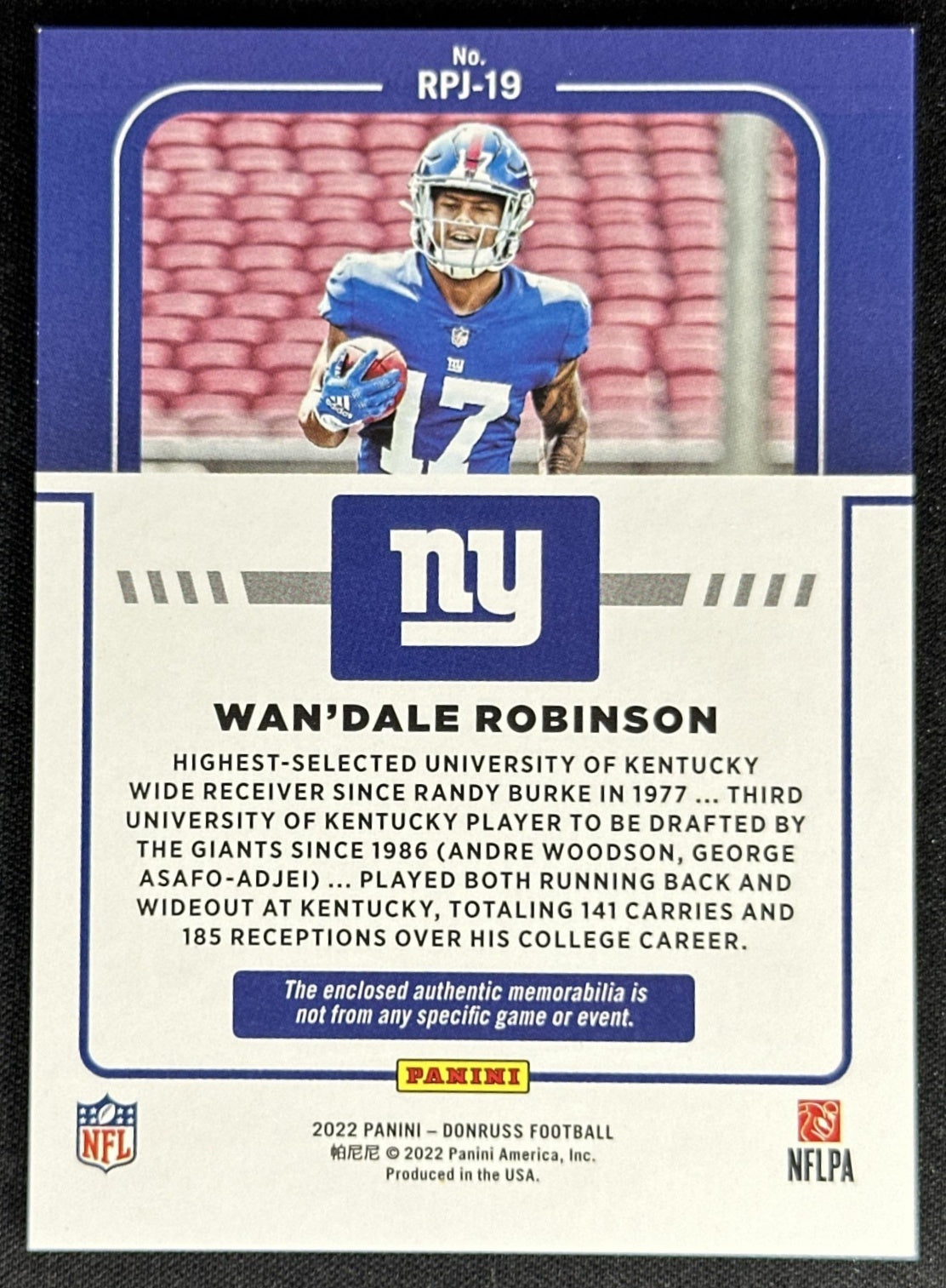 Wan Dale Robinson 2022 Panini Donruss Rookie Phenom Jerseys Giants