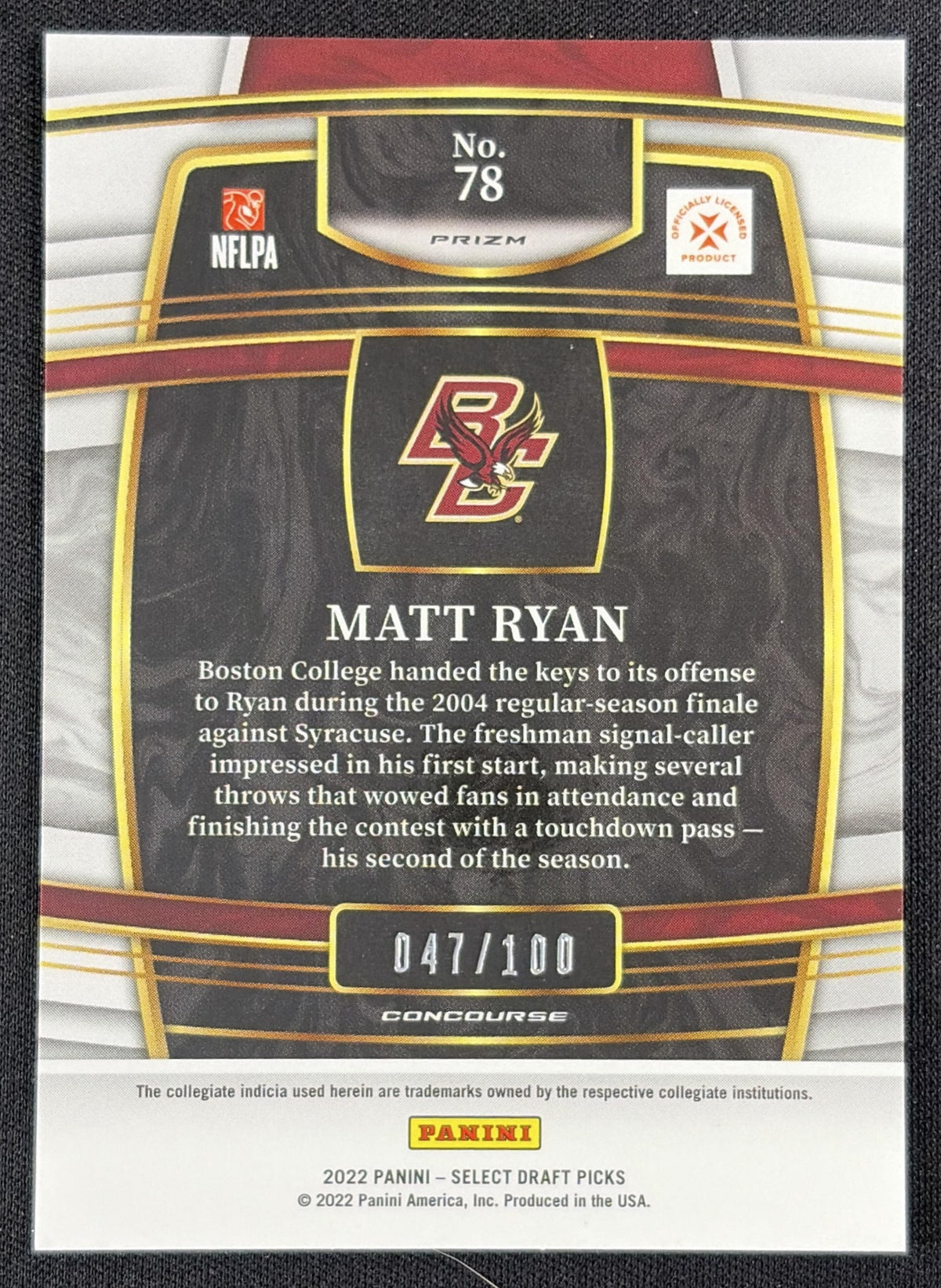 Matt Ryan 2022 Panini Select Draft Picks Blue and White Squares Prizm /100 Eagles