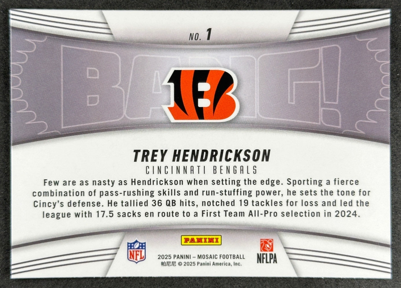 Trey Hendrickson 2025 Mosaic Bang! Bengals Ravens Sports Trading Card
