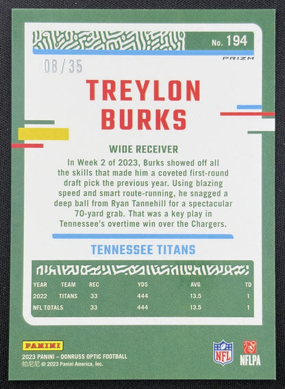 Treylon Burks 2023 Panini Donruss Optic Bronze Mojo Prizm /35 Titans
