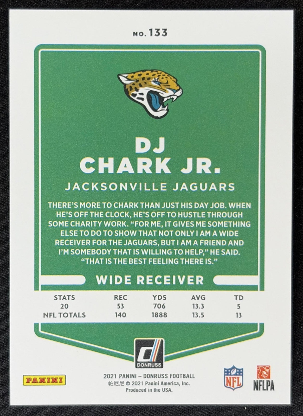 DJ Chark Jr. 2021 Panini Donruss Press Proof Premium Jaguars Sports Trading Card