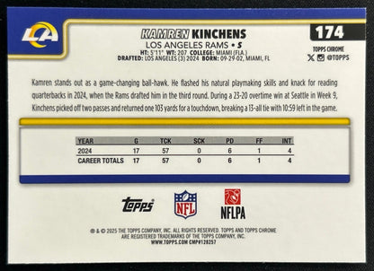 Kamren Kinchens 2025 Topps Chrome Rams Sports Trading Cards