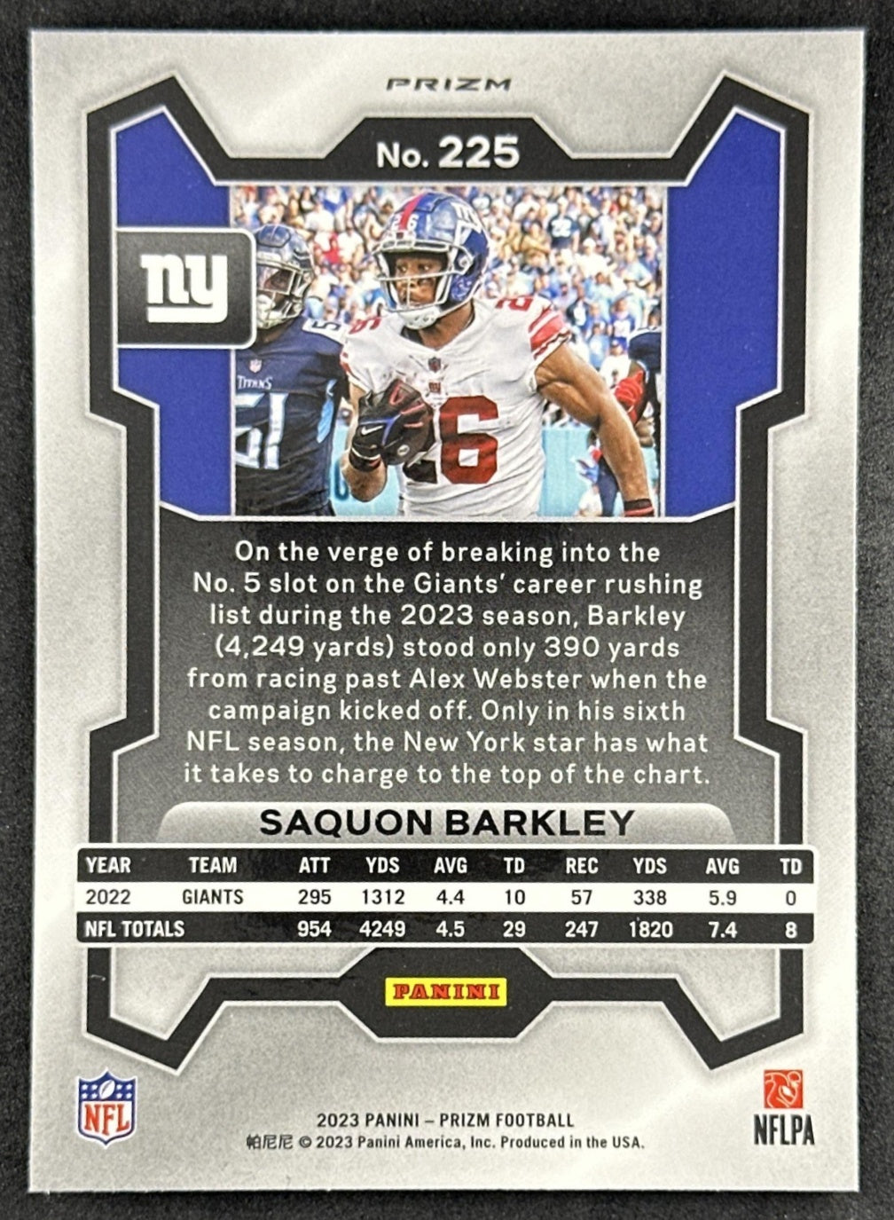 Saquon Barkley 2023 Panini Prizm Silver Giants Sports Trading Card