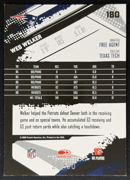Wes Welker 2009 Panini Score Inscriptions Red Zone /30 Patriots Sports Trading Cards