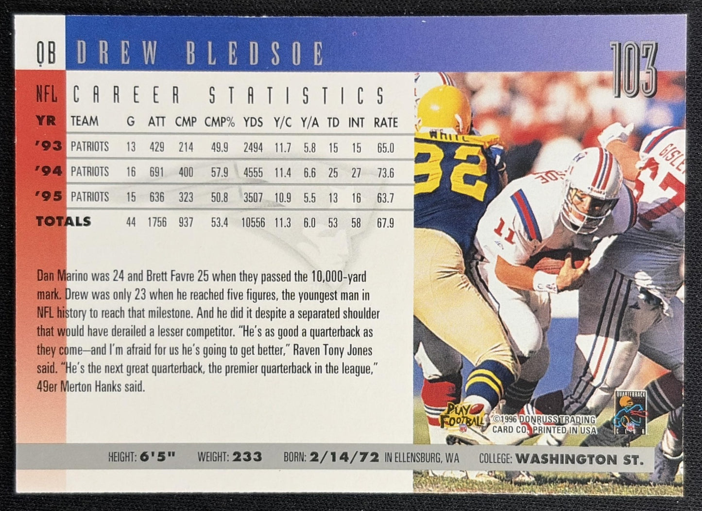 Drew Bledsoe 1996 Donruss Patriots Back