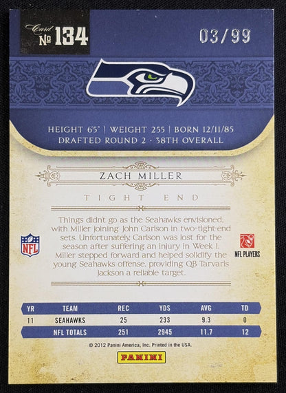 Zach Miller 2011 Panini Playoff National Treasures /99 Seahawks
