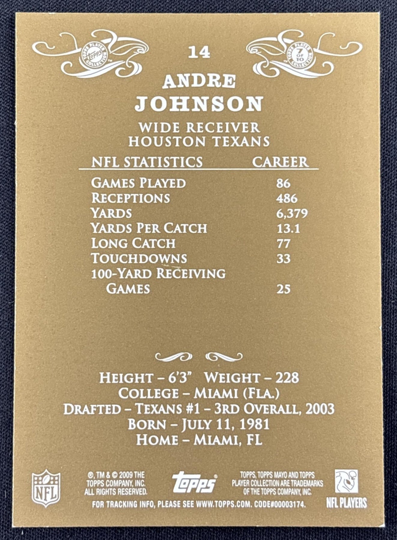 Andre Johnson 2009 Topps Mayo Texans