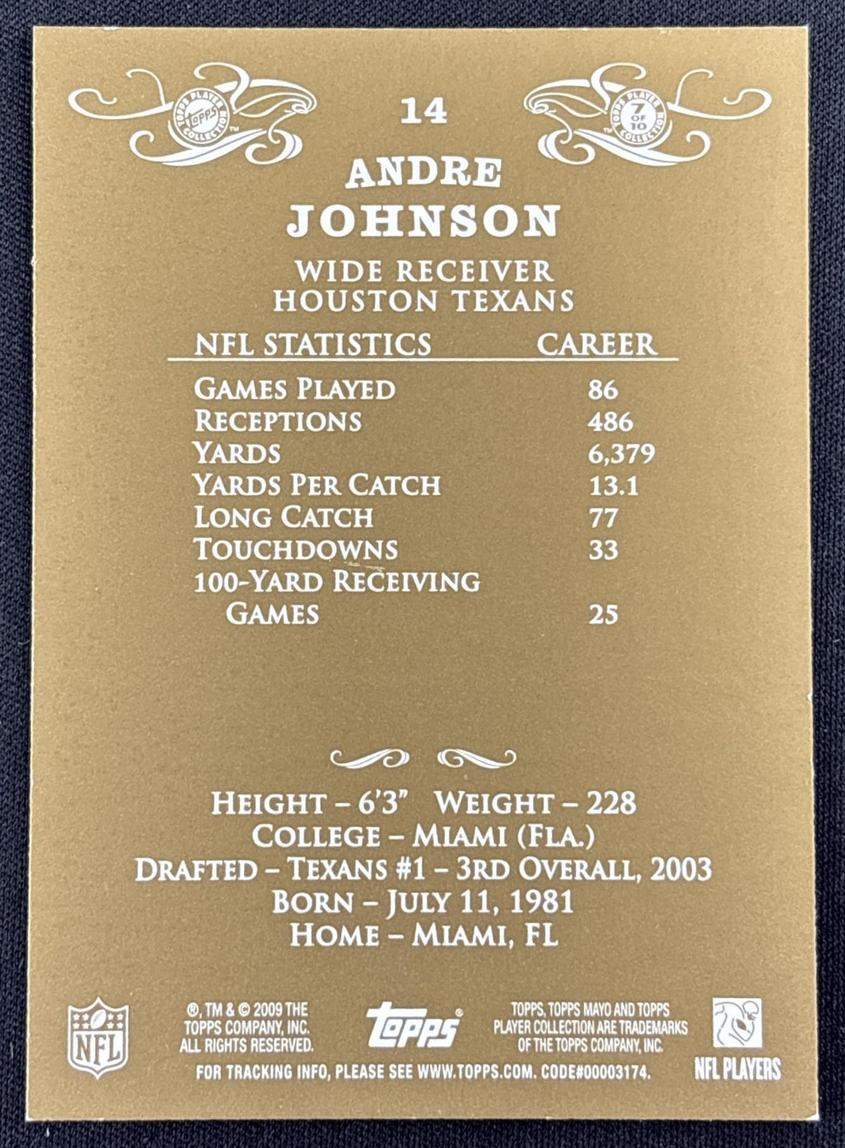 Andre Johnson 2009 Topps Mayo Texans