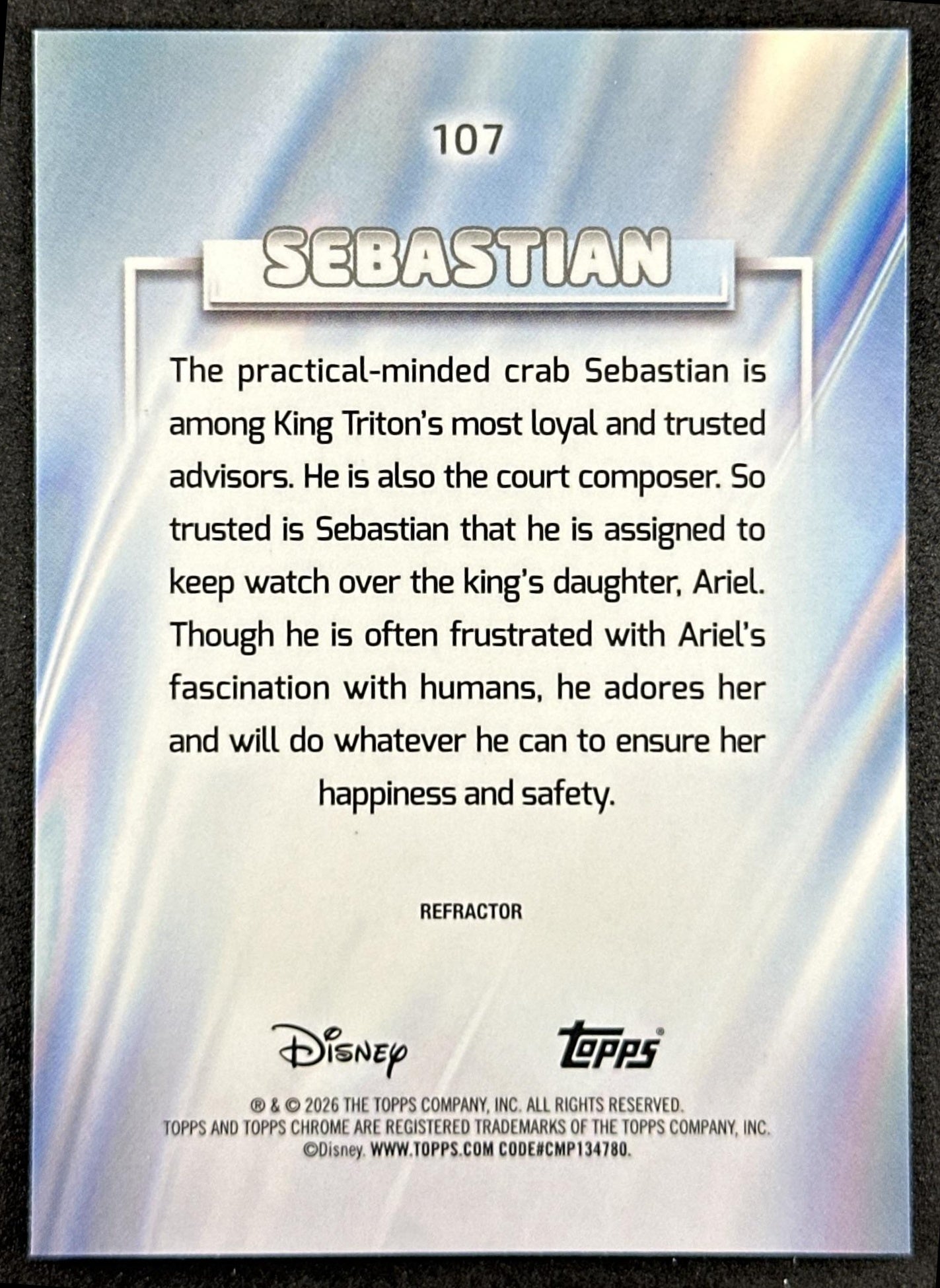 Sebastian 2026 Topps Chrome Disney Refractor The Little Mermaid Back