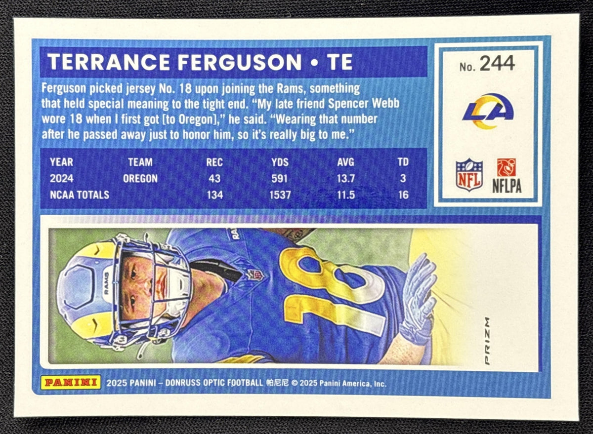 Terrance Ferguson 2025 Panini Donruss Optic Rated Rookie Holo Prizm Rams Los Angeles Rams