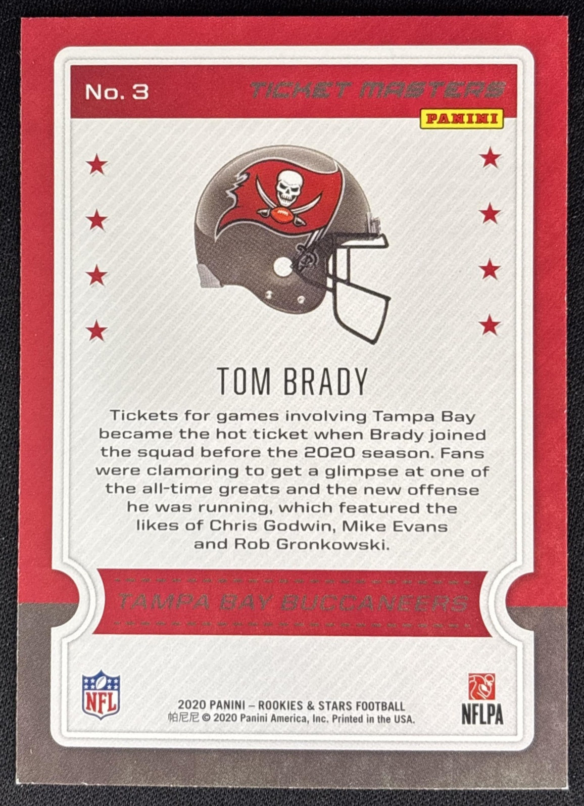Tom Brady 2020 Panini Rookies & Stars Ticket Masters Buccaneers Sports Trading Cards