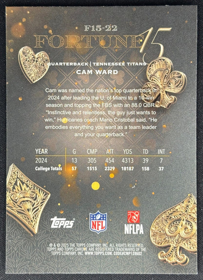Cam Ward 2025 Chrome Fortune 15 Titans Sports Trading Cards