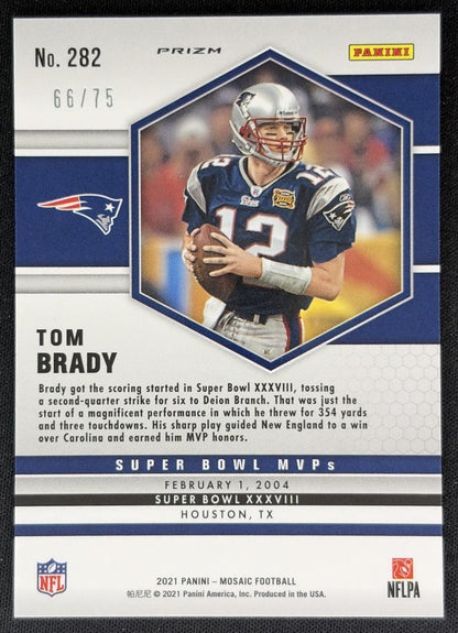 Tom Brady 2021 Panini Mosaic No Huddle Prizm Blue /75 Patriots Sports Trading Cards