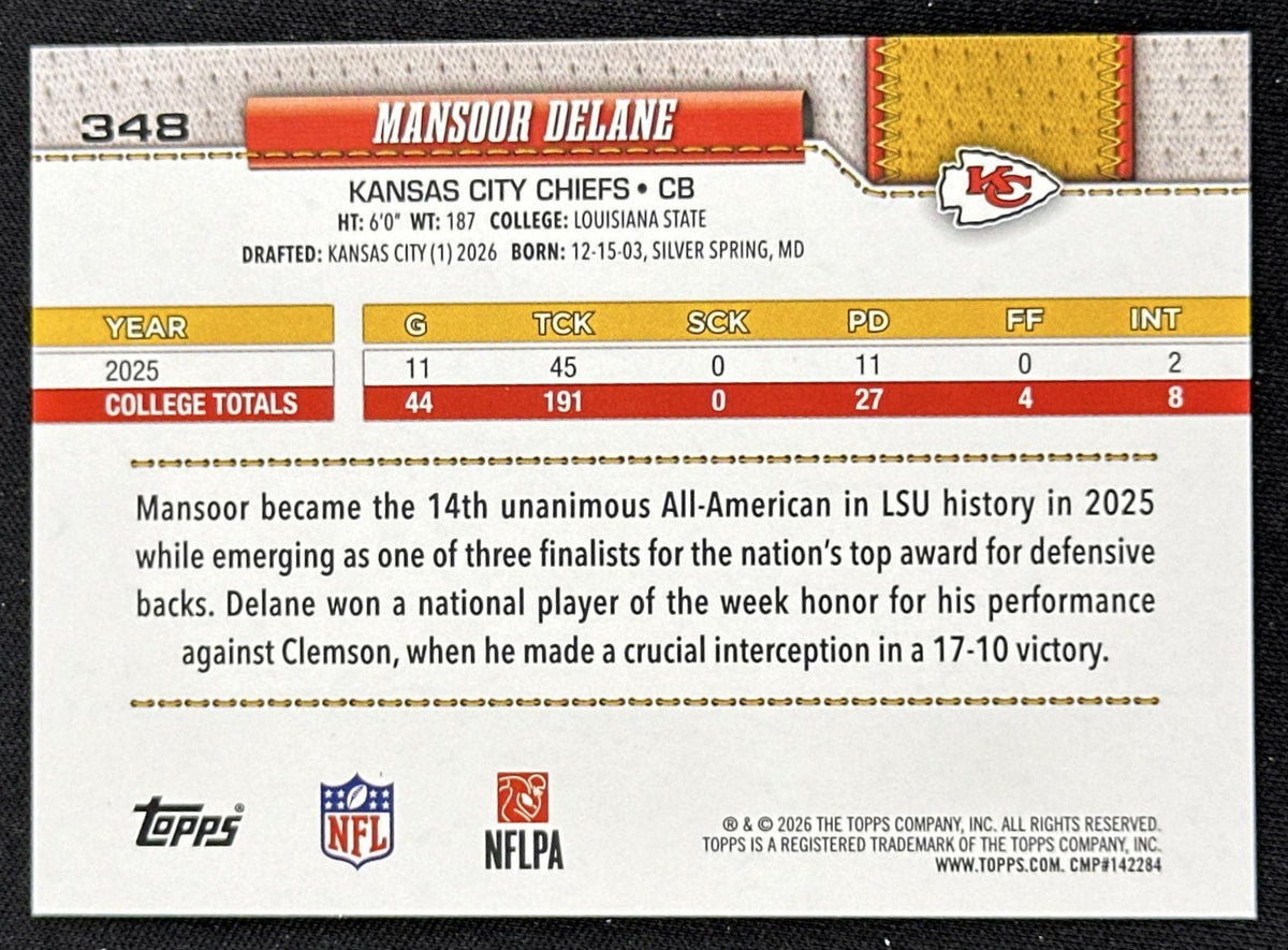 Mansoor Delane 2026 Topps Flagship Fanatics Foil Chiefs