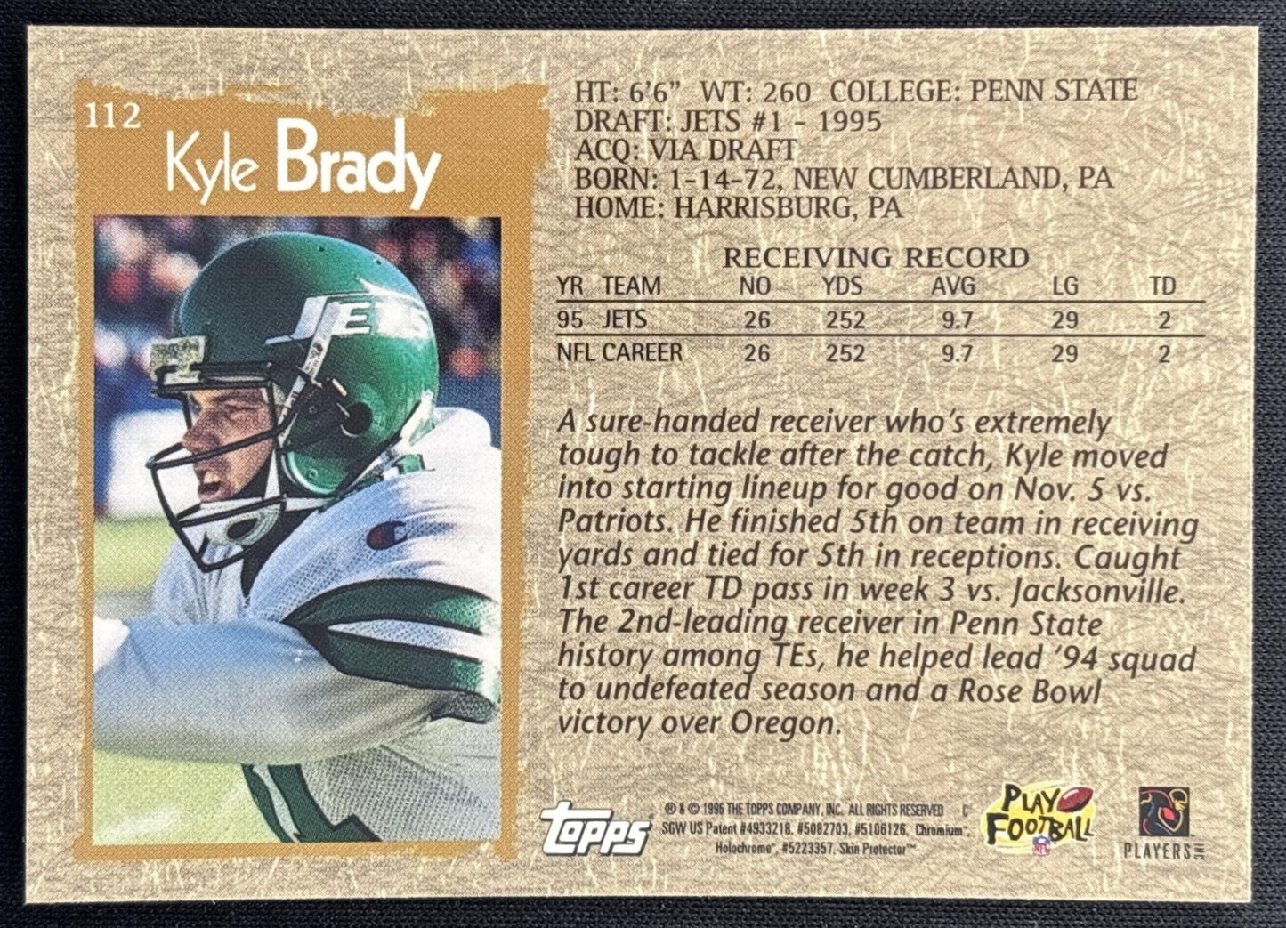 Kyle Brady 1996 Topps Chrome Jets Sports Trading Cards