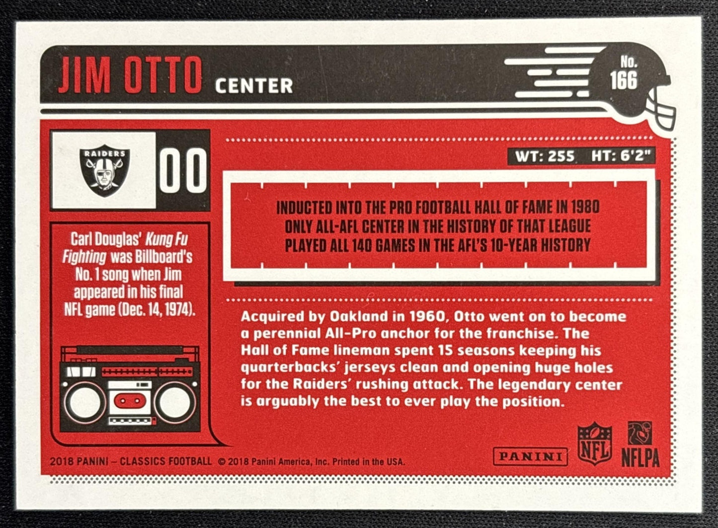 Jim Otto 2018 Panini Classics Red Back /299 Raiders back