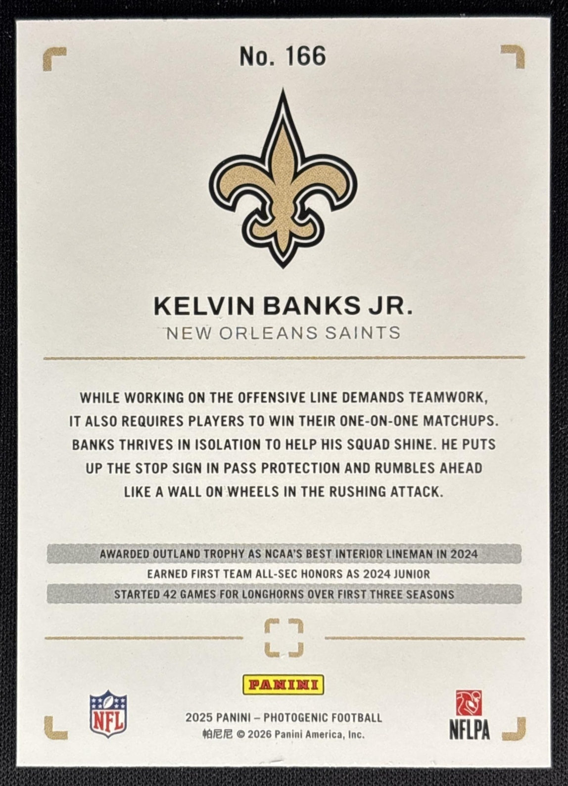 Kelvin Banks Jr. 2025 Panini PhotoGenic Rookies Red /125 Saints Sports Trading Cards