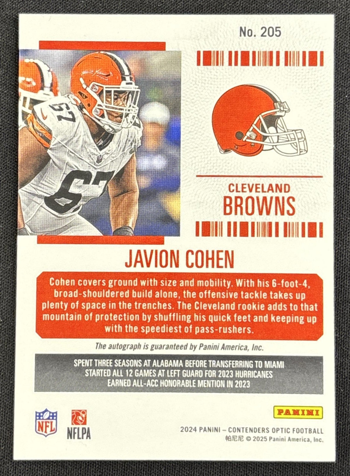 Javion Cohen 2024 Panini Contenders Optic Rookie Ticket Auto Browns