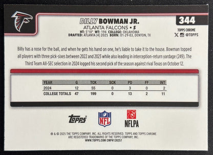 Billy Bowman Jr. 2025 Topps Chrome Rookie Pulsar Refractor Falcons Sports Trading Cards