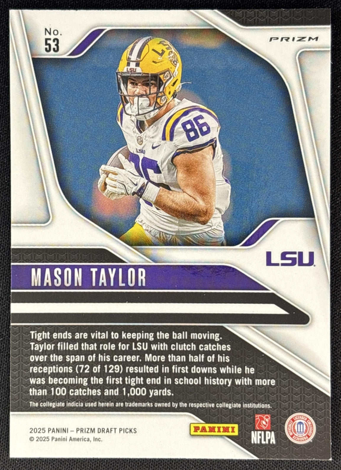 Mason Taylor 2025 Panini Prizm Draft Picks Gold Ice Jets back