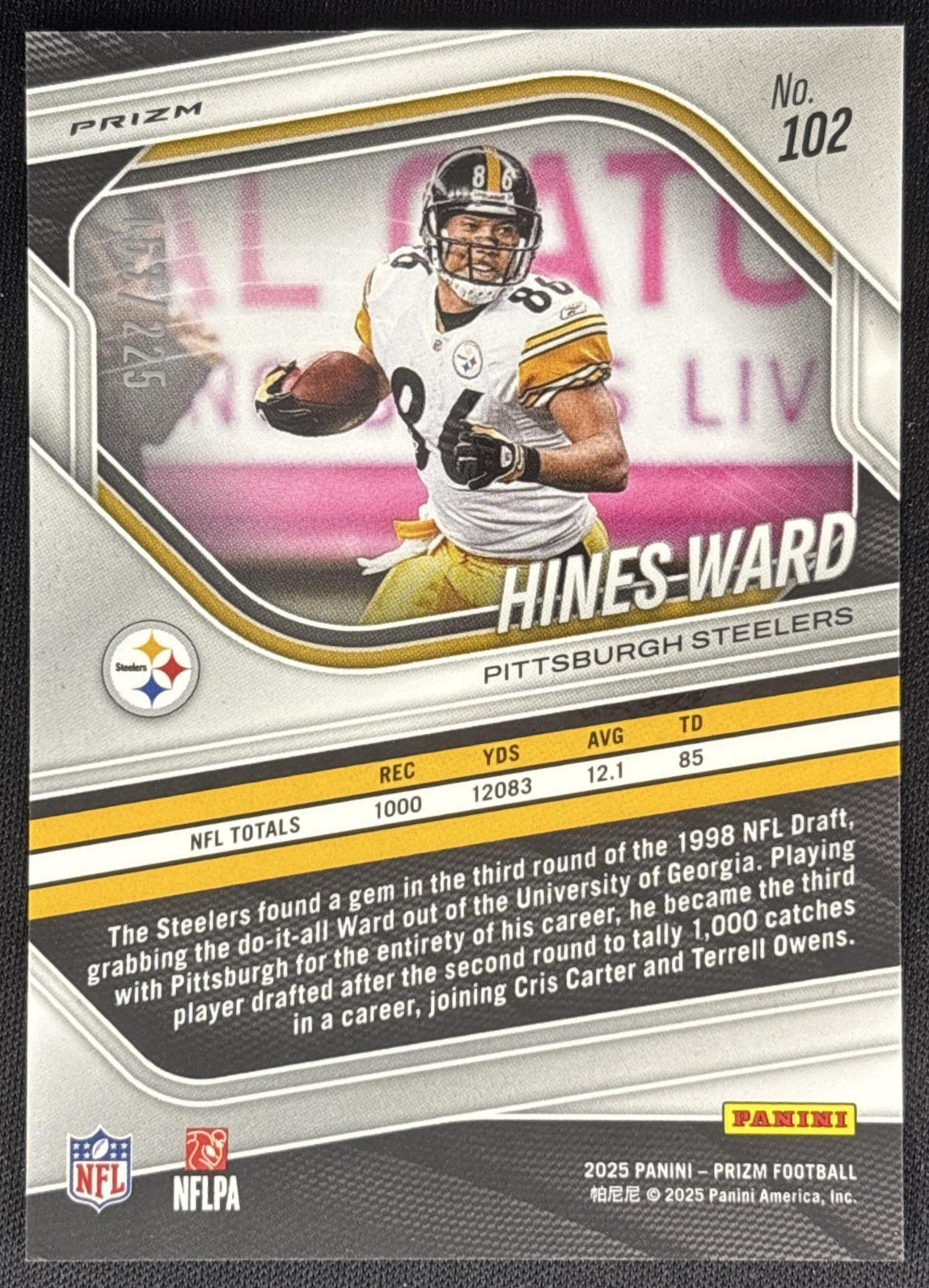 Hines Ward 2025 Panini Prizm Purple Ice /225 Steelers Sports Trading Card