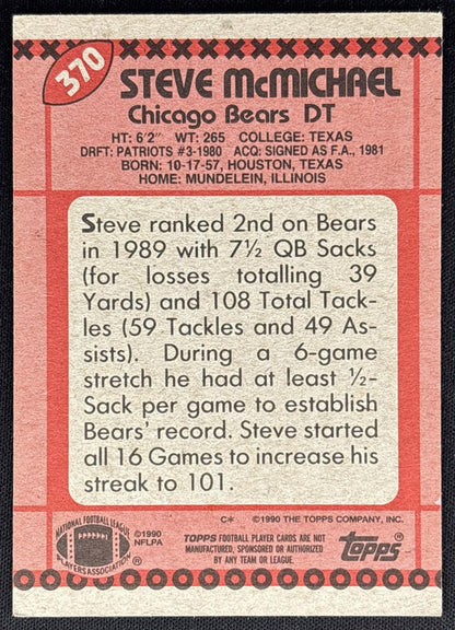 Steve McMichael 1990 Topps Bears back