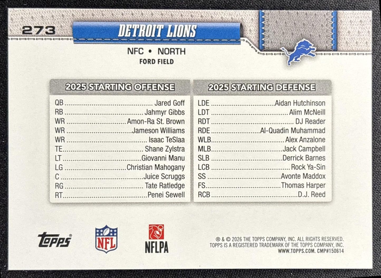 Detroit Lions 2026 Topps Football Leather Foil