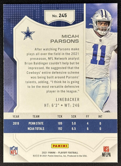 Micah Parsons 2021 Panini Playoff Cowboys back