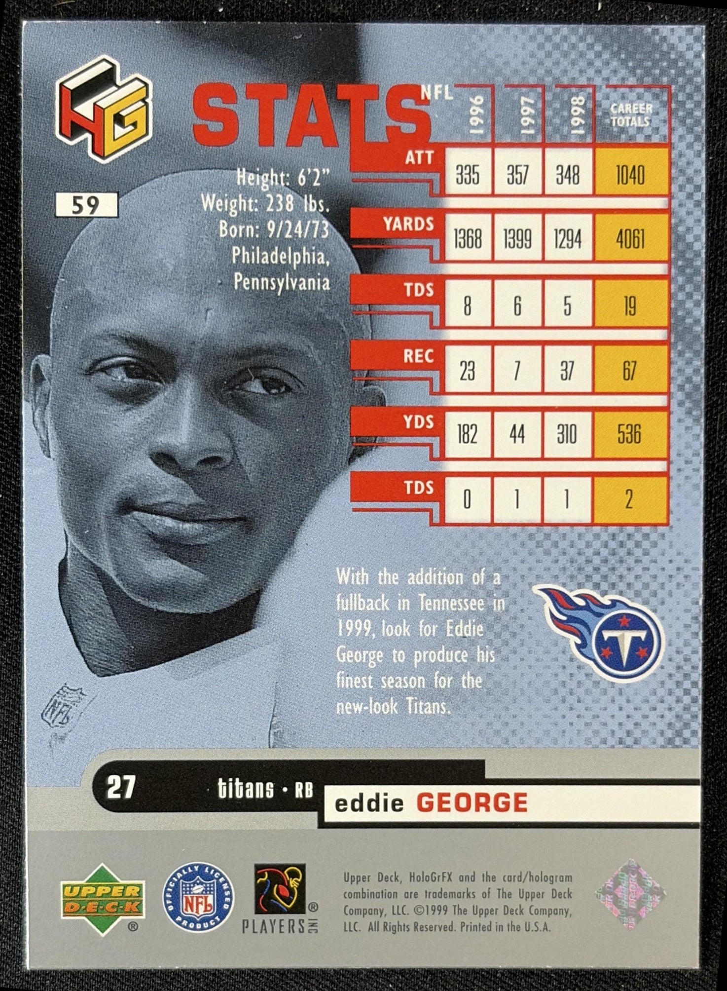 Eddie George 1999 Upper Deck HoloGrFX Titans