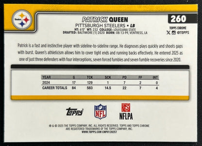 Patrick Queen 2025 Topps Chrome Steelers Sports Trading Cards