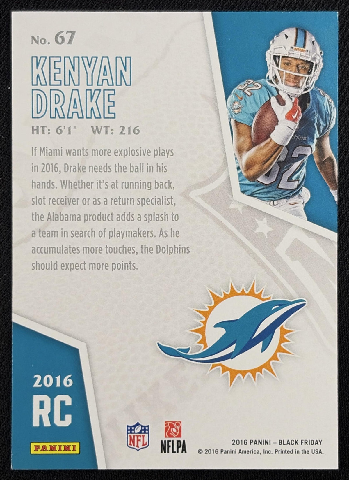 Kenyan Drake 2016 Panini Black Friday Football /699 Dolphins