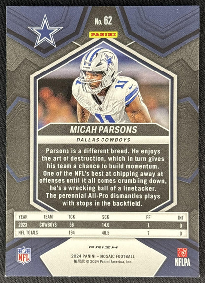 Micah Parsons 2024 Panini Mosaic Red Sparkle Prizm Cowboys back