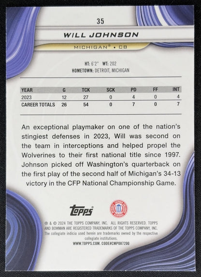 Will Johnson 2024 Bowman Best University Blue Refractor /149 Wolverines Sports Trading Cards