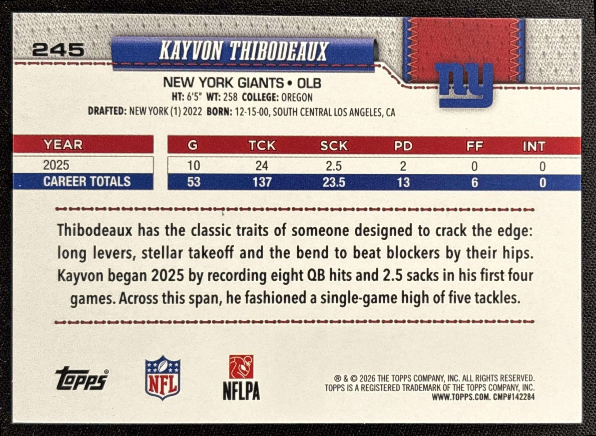 Kayvon Thibodeaux 2026 Topps Football Leather Foil Giants