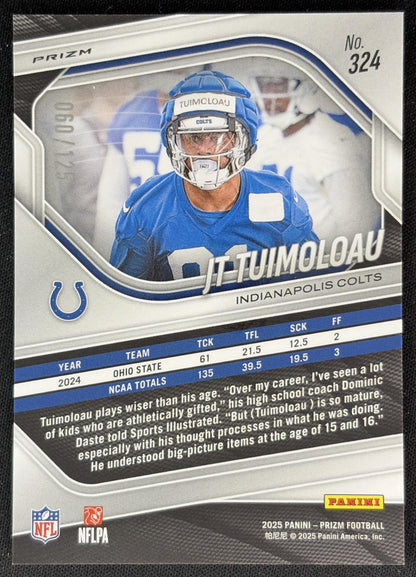JT Tuimoloau 2025 Panini Prizm Purple /125 Colts back