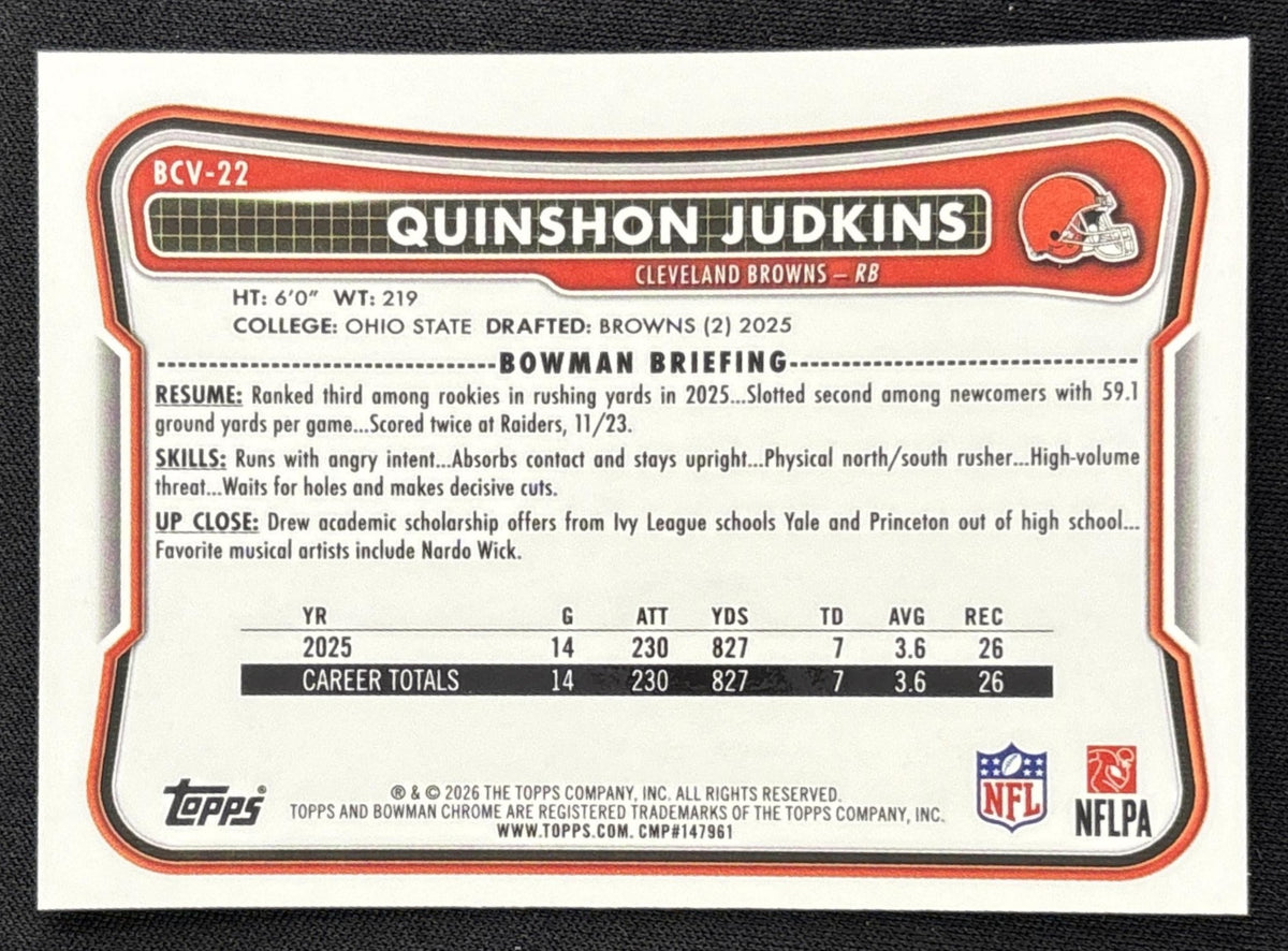 Quinshon Judkins 2026 Bowman Chrome NFL Mojo Refractor Browns