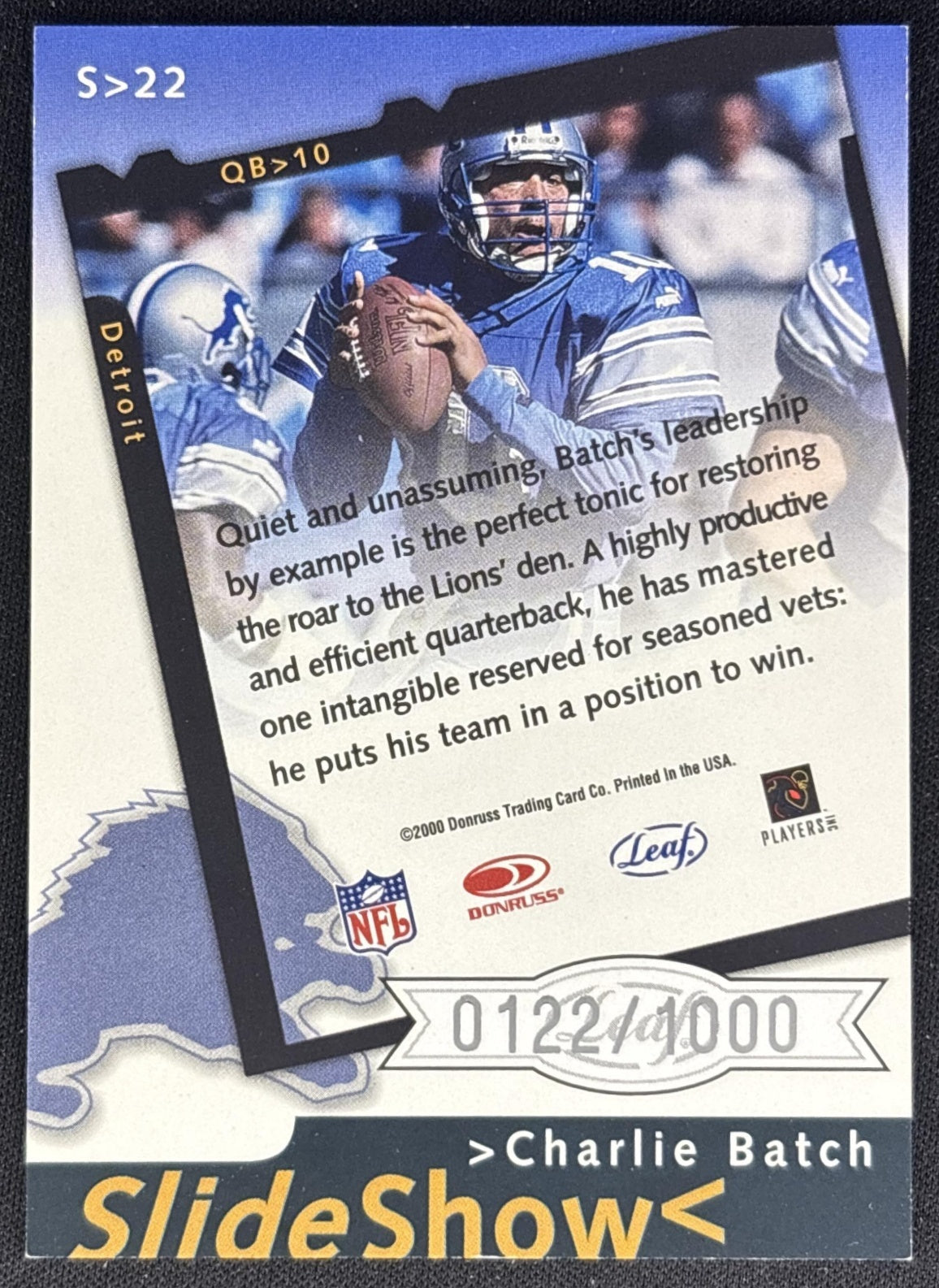 Charlie Batch 2000 Leaf Rookies & Stars SlideShow /1000 Lions back