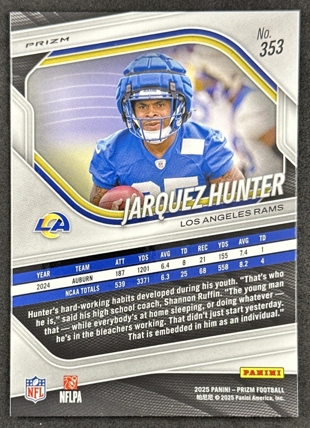Jarquez Hunter 2025 Panini Prizm Lazer Rams Sports Trading Cards