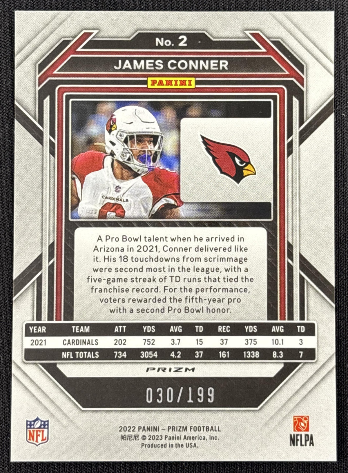 James Conner 2022 Panini Prizm Blue Wave /199 Cardinals