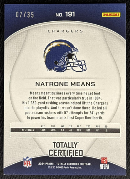 Natrone Means 2023 Panini National Treasures Gold /35 Chargers