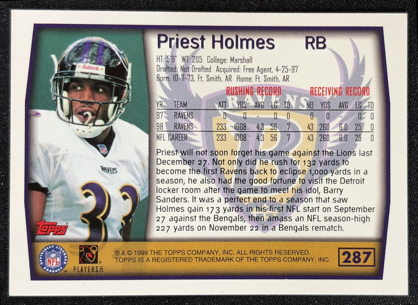 Priest Holmes 1999 Topps Ravens