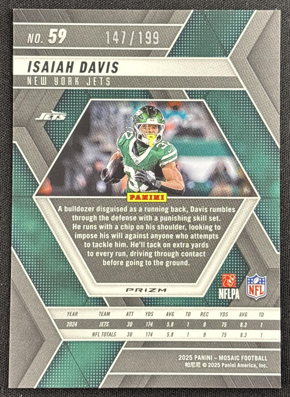 Isaiah Davis 2025 Panini Mosaic Orange Prizm /199 Jets New York Jets