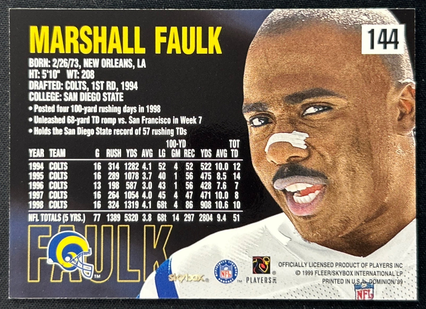 Marshall Faulk 1999 Dominion Rams Sports Trading Card