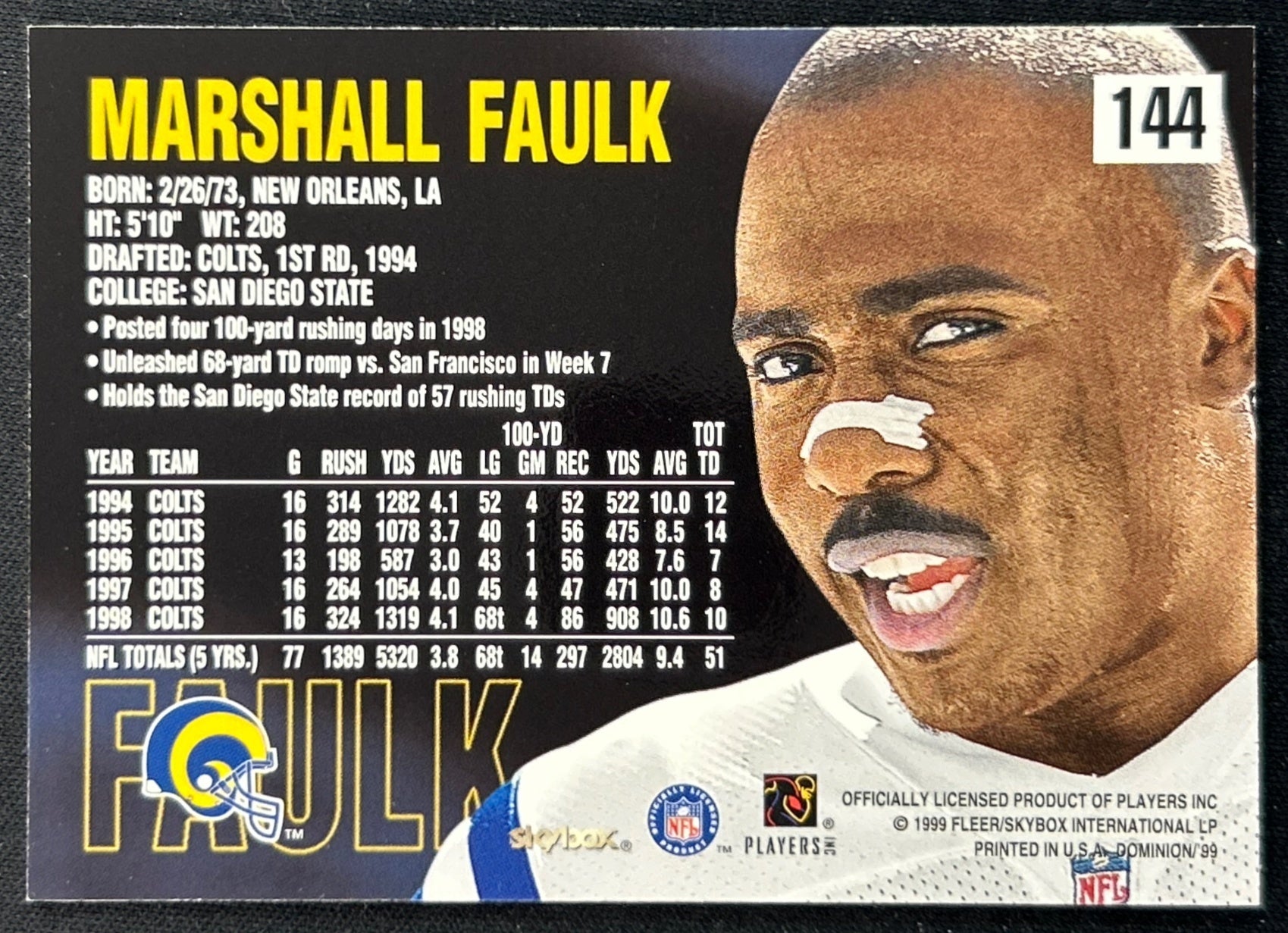 Marshall Faulk 1999 Dominion Rams Sports Trading Card