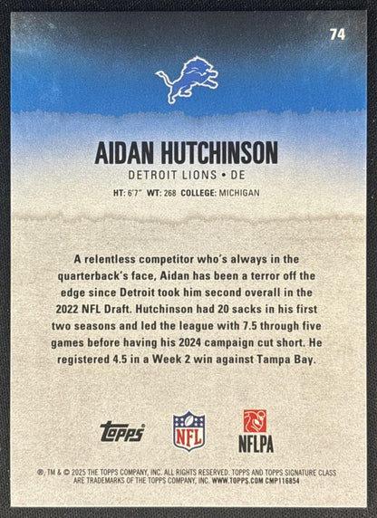 Aidan Hutchinson 2025 Topps Signature Class Veteran Green & Purple Foil Lions back