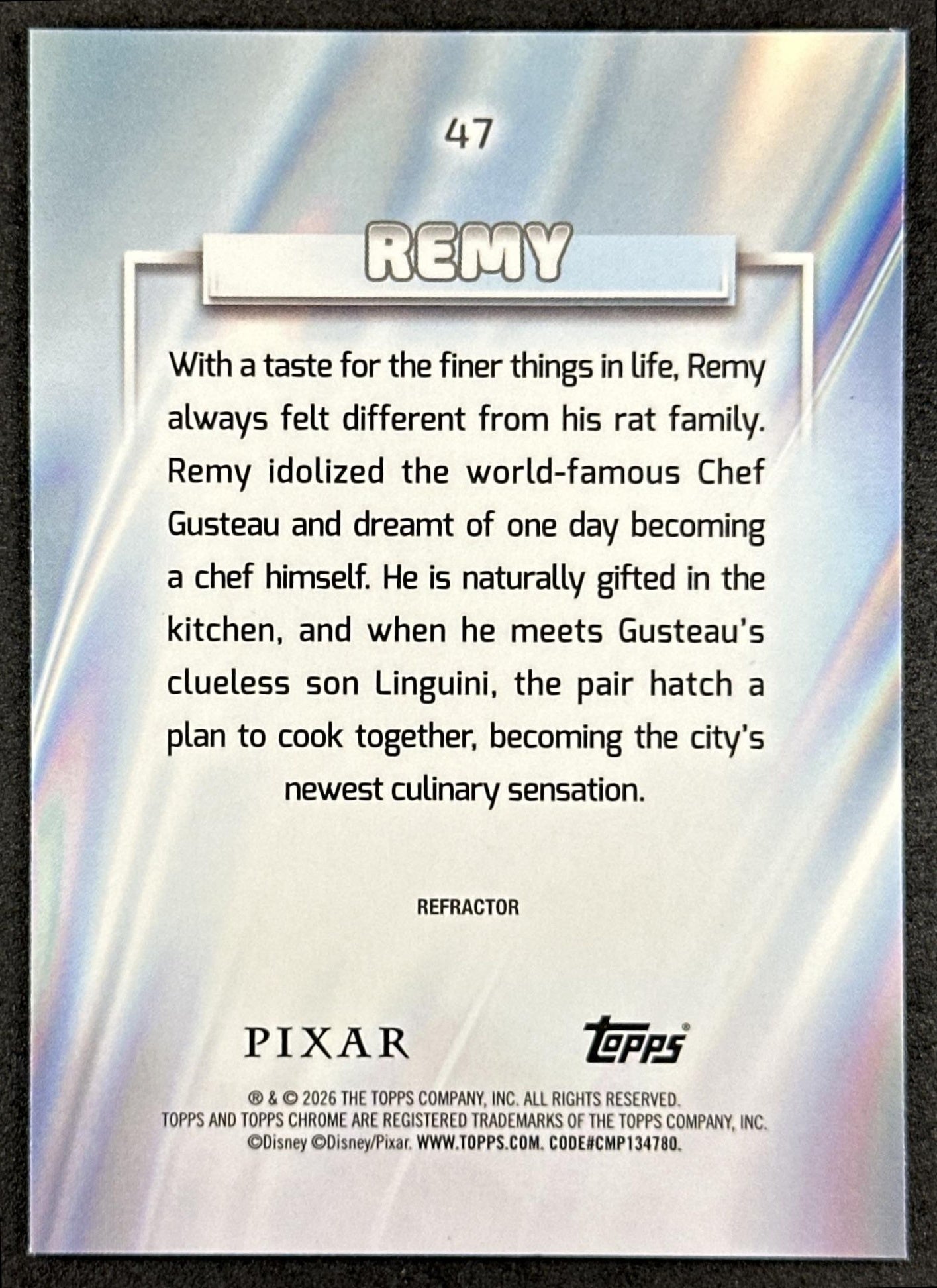 Remy 2026 Topps Chrome Disney Refractor Ratatouille Back