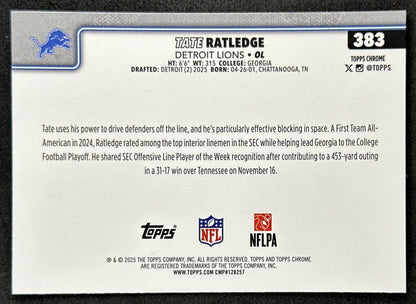 Tate Ratledge 2025 Topps Chrome Sapphire Lions Sports Trading Card